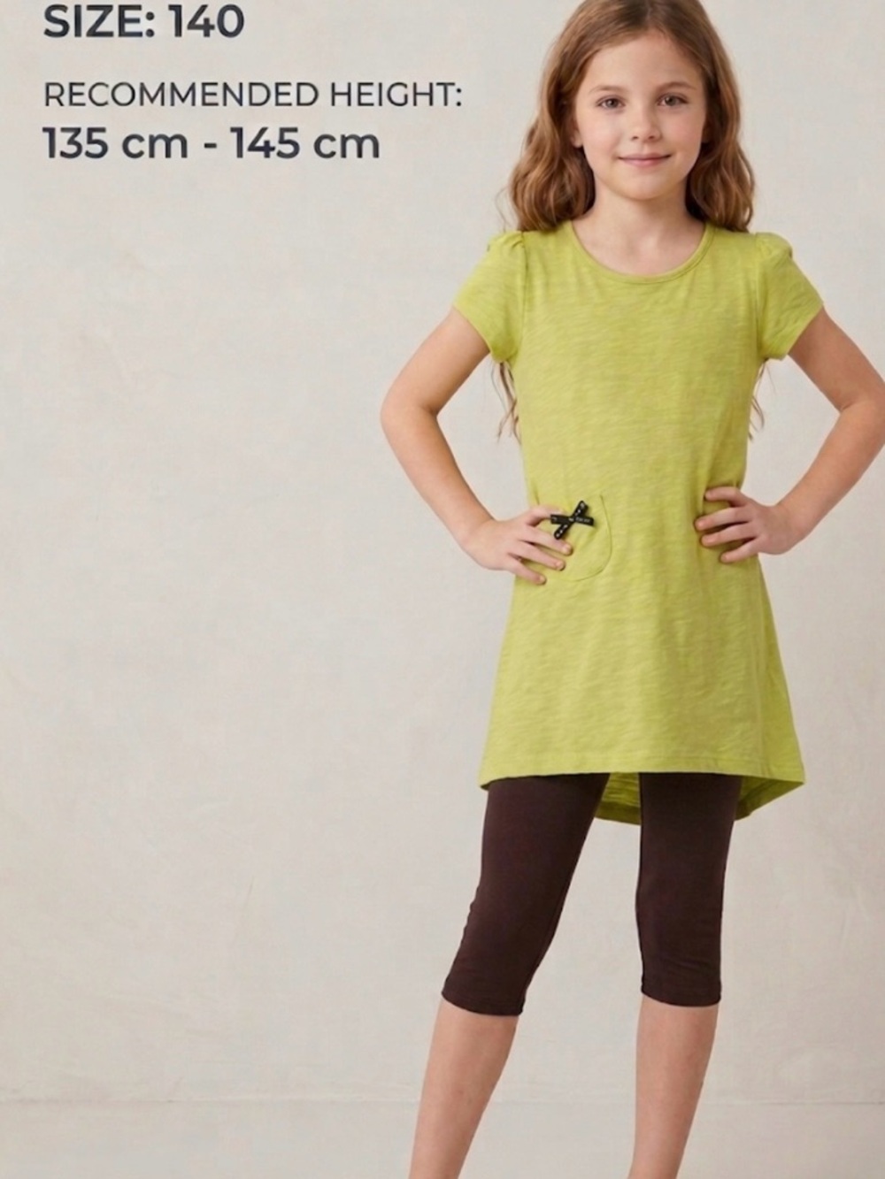 Girl Short Sleeve Tunic Top in Lime Green
